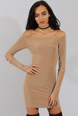 Caramel Bardot Cut Out Elbow Dress - Jodie-Dresses