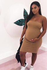 Caramel Ribbed Frill Edge Midi Dress - Aalani-Dresses