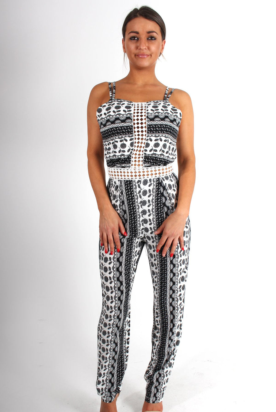 Cari White Paisley Print Jumpsuit-Jumpsuits