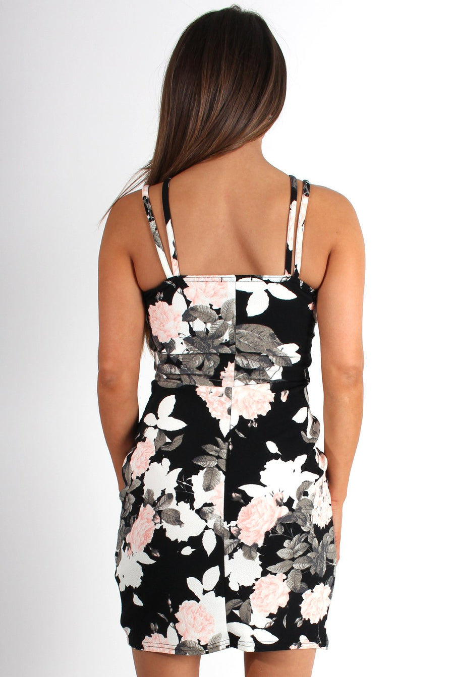 Carissa Black Floral Bodycon Dress-Dresses
