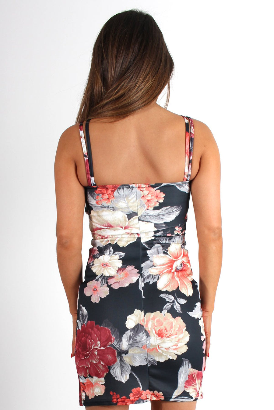 Carissa Blue Floral Bodycon Dress-Dresses