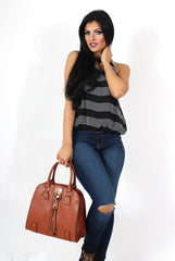 Carly Black High Neck Top-Tops