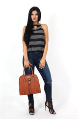 Carly Black High Neck Top-Tops