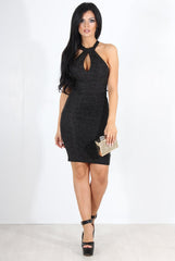 Carmel Black Glitter High Neck Dress-Dresses
