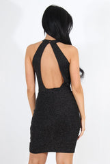Carmel Black Glitter High Neck Dress-Dresses