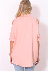 Carmel Pink Cut out Shoulder Top-Tops
