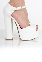 Carmela White PU Peep Toe Heels-Heels