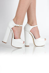 Carmela White PU Peep Toe Heels-Heels