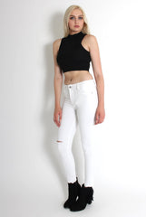 Carmen Black High Neck Crop Top-Tops