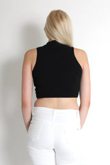 Carmen Black High Neck Crop Top-Tops