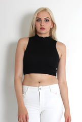 Carmen Black High Neck Crop Top-Tops