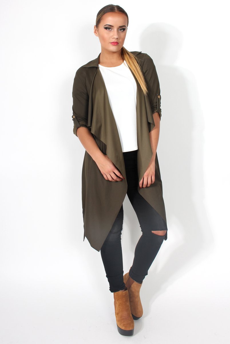 Caroline Khaki Waterfall Jacket-Jackets