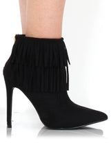 Carrey Black Suede Tassel Ankle Boots-Boots