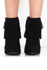 Carrey Black Suede Tassel Ankle Boots-Boots
