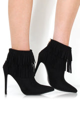 Carrey Black Suede Tassel Ankle Boots-Boots