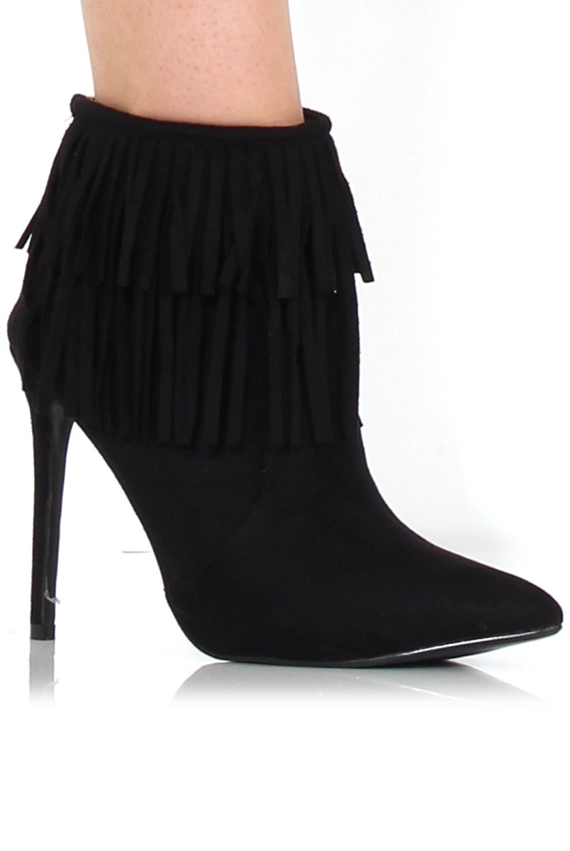 Carrey Black Suede Tassel Ankle Boots-Boots