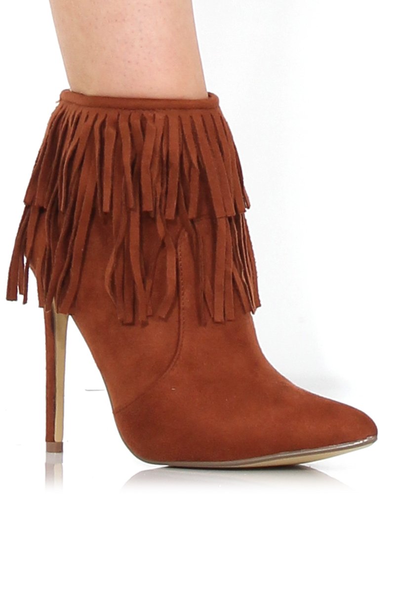 Carrey Tan Suede Tassel Ankle Boots-Boots