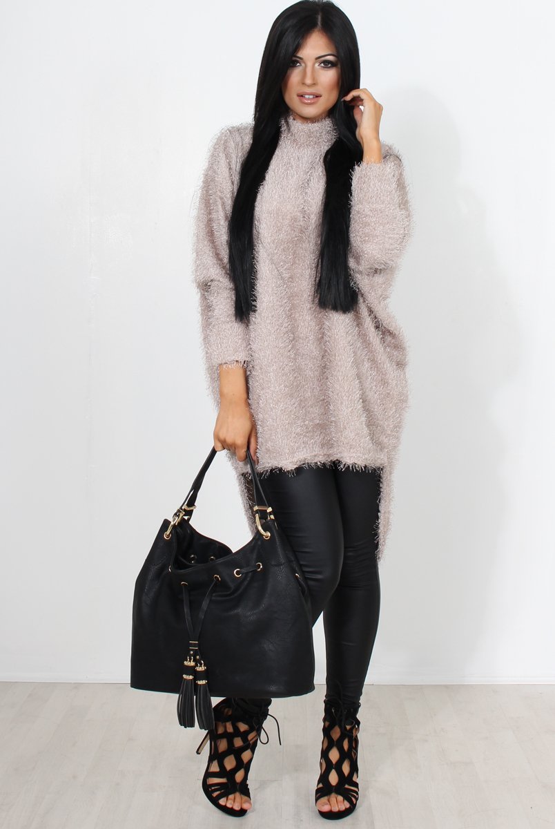 Carrie Grey Drooped Back Knitted Jumper-Knitwear