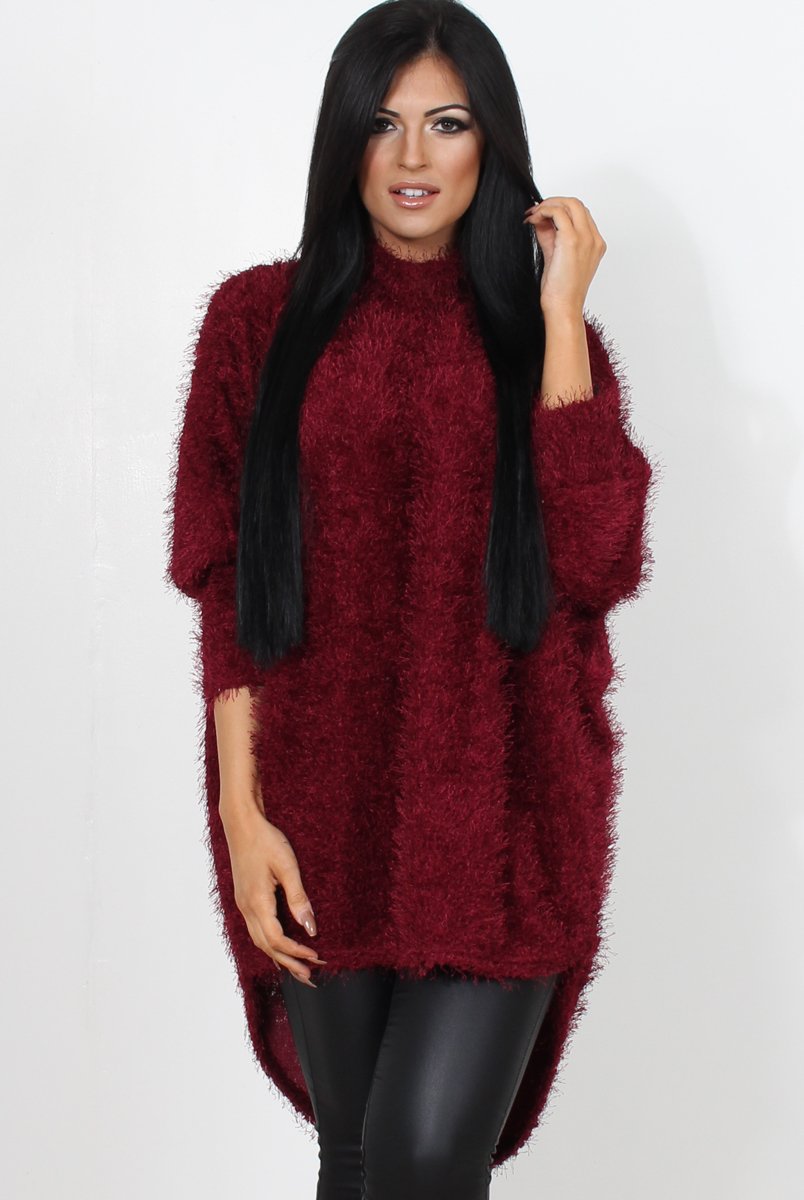 Carrie Wine Drooped Back Knitted Jumper-Knitwear