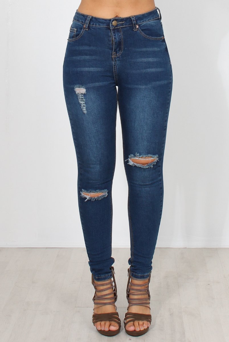 Carris Dark Wash Ripped Jeans-Jeans