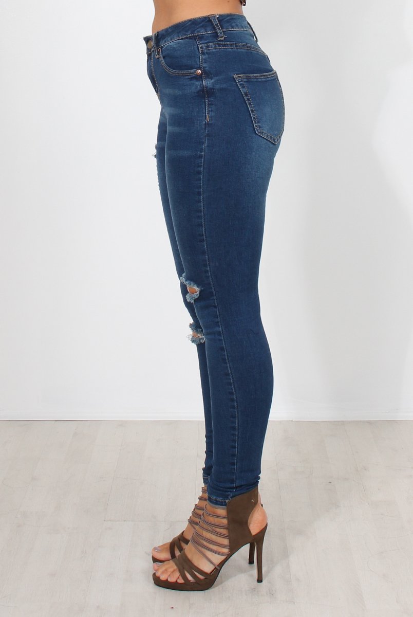 Carris Dark Wash Ripped Jeans-Jeans