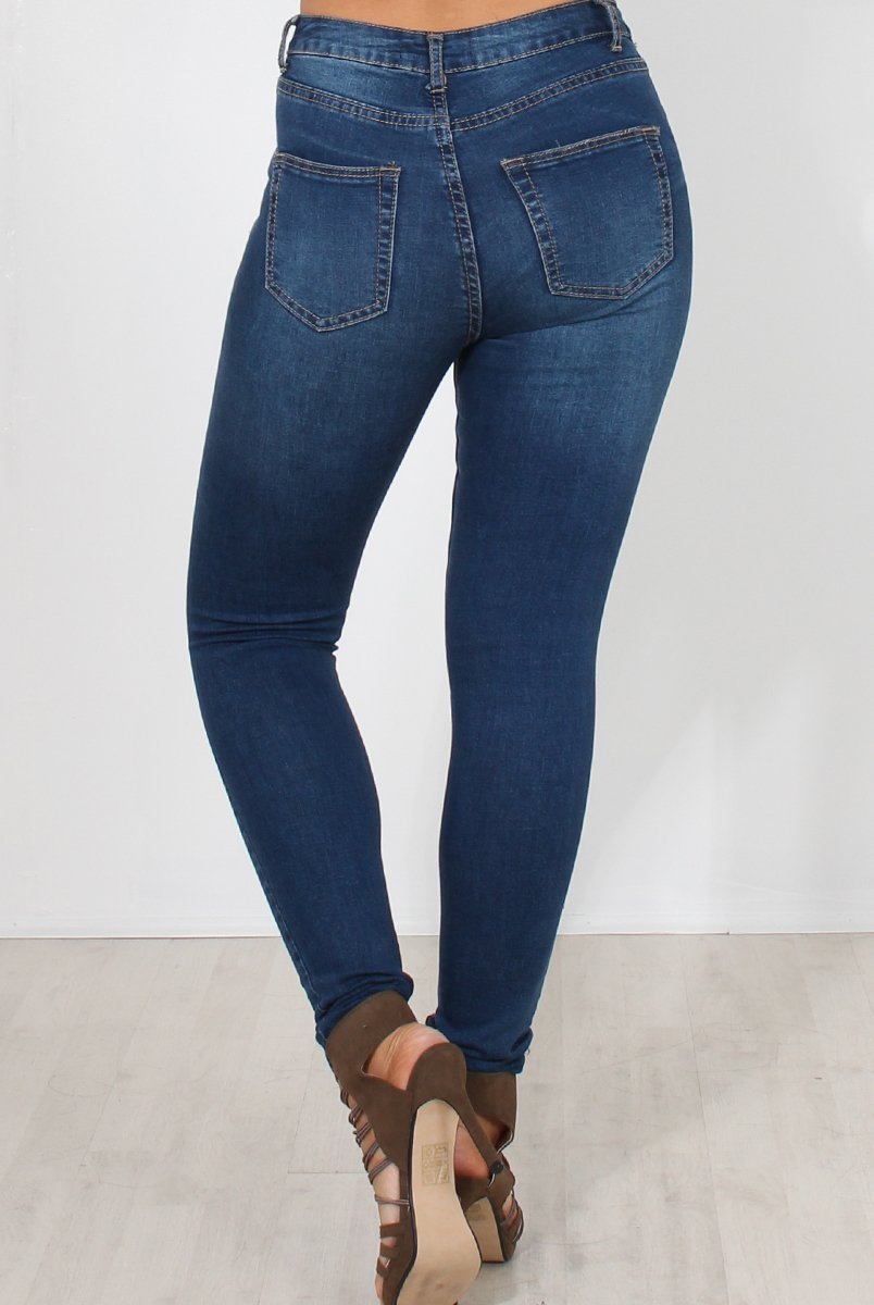 Carris Dark Wash Ripped Jeans-Jeans