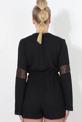 Carson Black Crochet Detail Playsuit-Playsuits