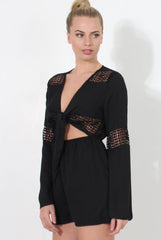 Carson Black Crochet Detail Playsuit-Playsuits