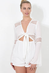 Carson White Crochet Detail Playsuit-Playsuits
