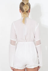 Carson White Crochet Detail Playsuit-Playsuits