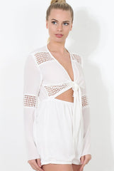 Carson White Crochet Detail Playsuit-Playsuits