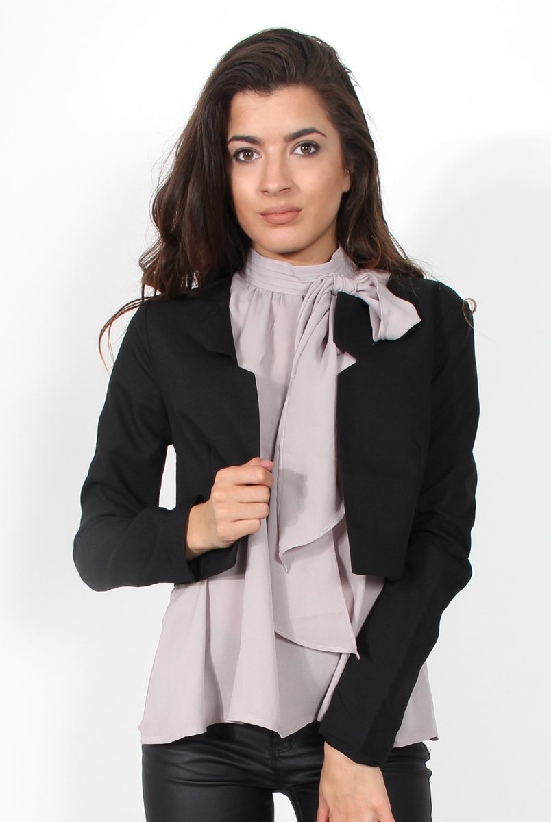 Cat Black Crop Jacket-Jackets