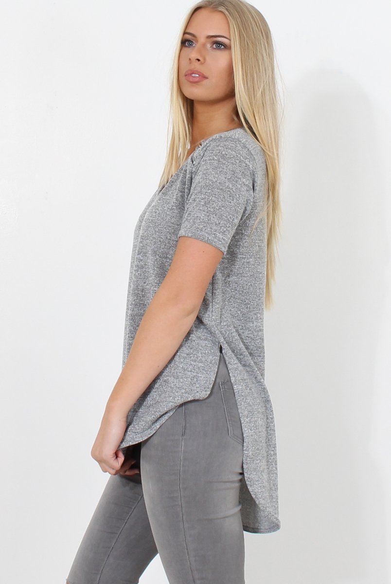 Cat Grey Zip Detail Top-Tops