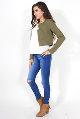 Cat Khaki Crop Jacket-Jackets