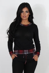 Cathie Black Tartan Trim Loungewear-Loungewear