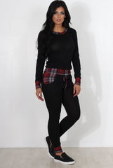 Cathie Black Tartan Trim Loungewear-Loungewear