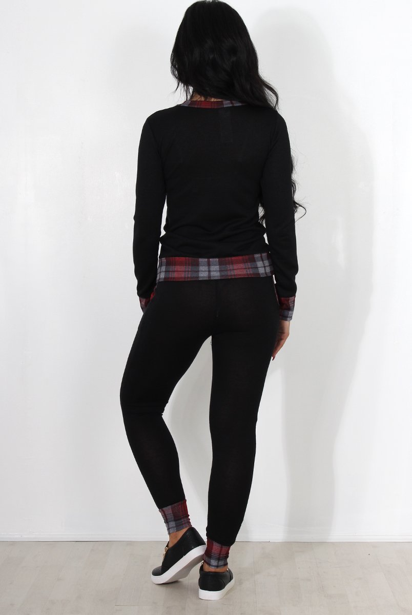 Cathie Black Tartan Trim Loungewear-Loungewear