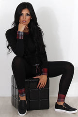 Cathie Black Tartan Trim Loungewear-Loungewear