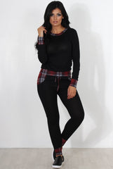 Cathie Black Tartan Trim Loungewear-Loungewear