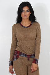 Cathie Camel Tartan Trim Loungewear-Loungewear