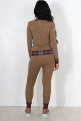 Cathie Camel Tartan Trim Loungewear-Loungewear