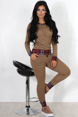 Cathie Camel Tartan Trim Loungewear-Loungewear