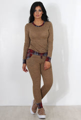 Cathie Camel Tartan Trim Loungewear-Loungewear