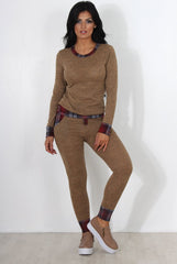 Cathie Camel Tartan Trim Loungewear-Loungewear
