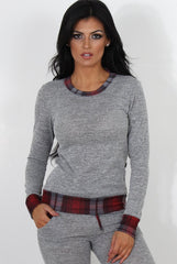 Cathie Grey Tartan Trim Loungewear-Loungewear