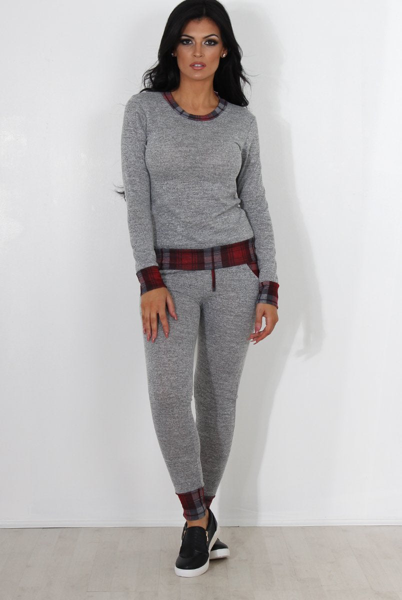 Cathie Grey Tartan Trim Loungewear-Loungewear