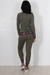 Cathie Khaki Tartan Trim Loungewear-Loungewear