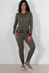 Cathie Khaki Tartan Trim Loungewear-Loungewear