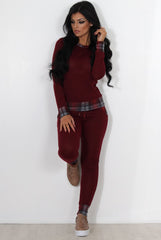 Cathie Wine Tartan Trim Loungewear-Loungewear