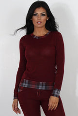 Cathie Wine Tartan Trim Loungewear-Loungewear